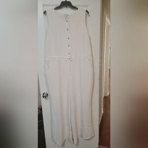 Fashion Nova Cream Jumpsuit with Gold Buttons